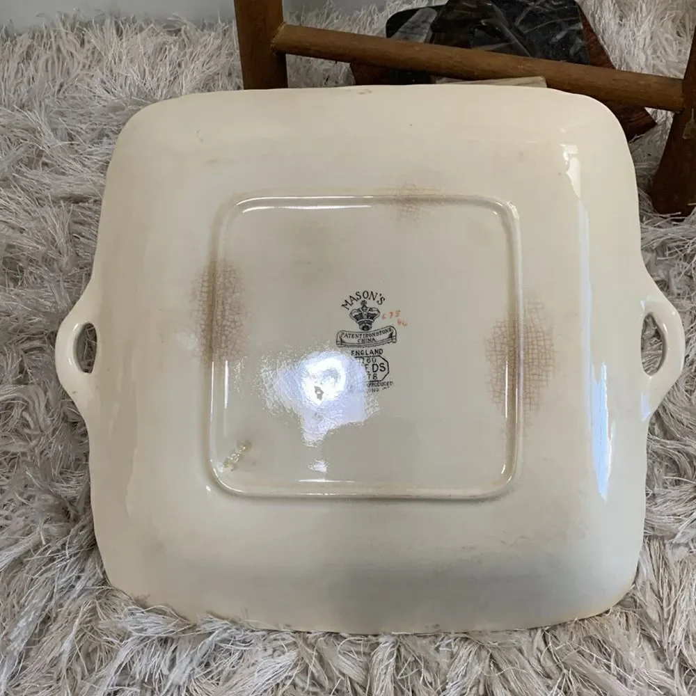 Mason's Ironstone Leeds England  Square Cake Plate With Handles‎ Vintage